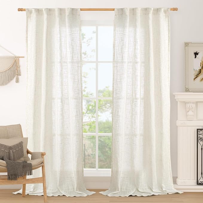 LAMIT Cream Linen Curtains for Living Room 84 inch Length 2 Panels, Light by LAMIT