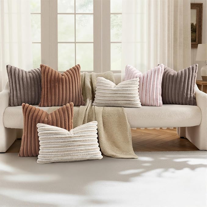 decorUhome Cozy Faux Fur Throw Pillow Covers 12x20 Set of 2 Decorative Soft - Image 5