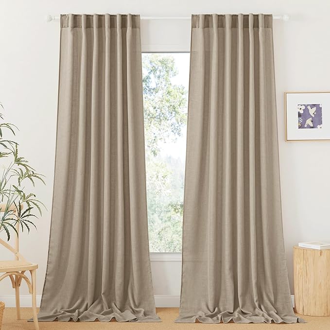 RYB HOME Linen Sheer Curtains for Living Room, Boho Classic Linen Blend Elegant by RYBHOME