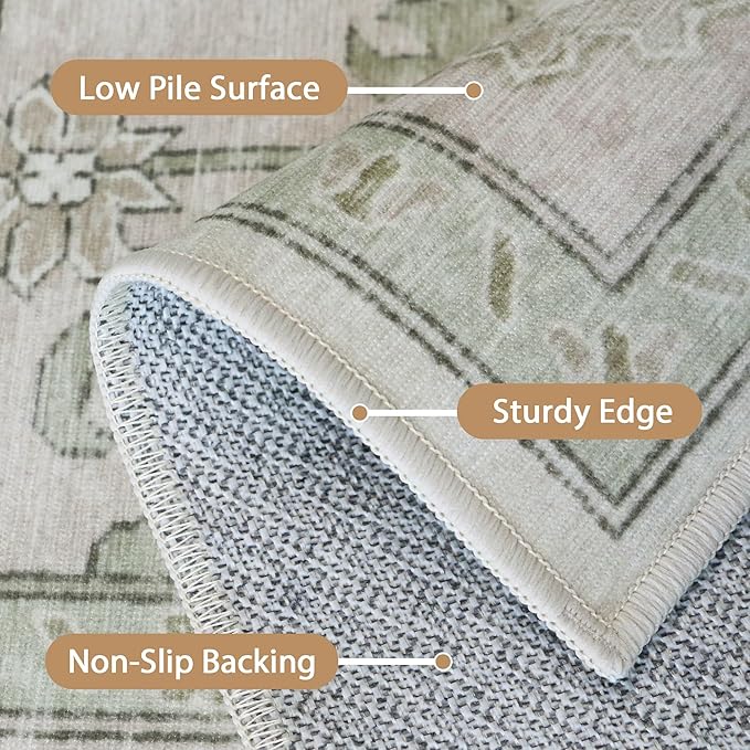 GENIMO 2'6''x10 Runner Rugs for Hallway, Machine Washable Non Slip Vintage Rugs, Low Pile Lightweight Soft Print Rug for Enrtyway, Corridor, Home Office, Kitchen, Oat Light