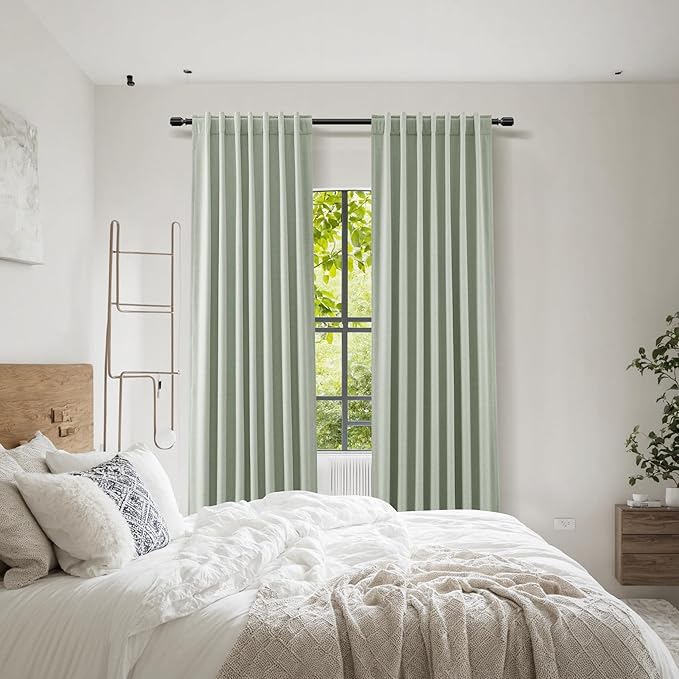 Guken Mist Sage 100% Blackout Linen Curtains 90 Inch Length 2 Panels Set - Image 8