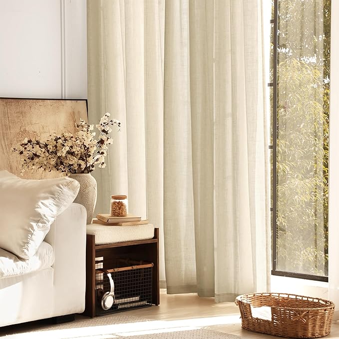 Greyish Beige Linen Curtain 96 inch Length 2 Panels Set Back Tab Light - Image 6