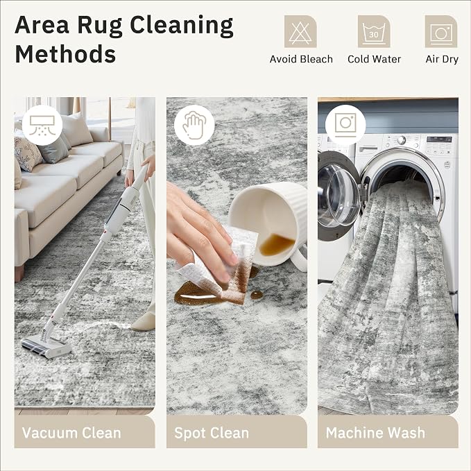 6x9 Abstract Area Rugs for Living Room 6 x 9 Washable Non Slip Low Pile Gray - Image 9