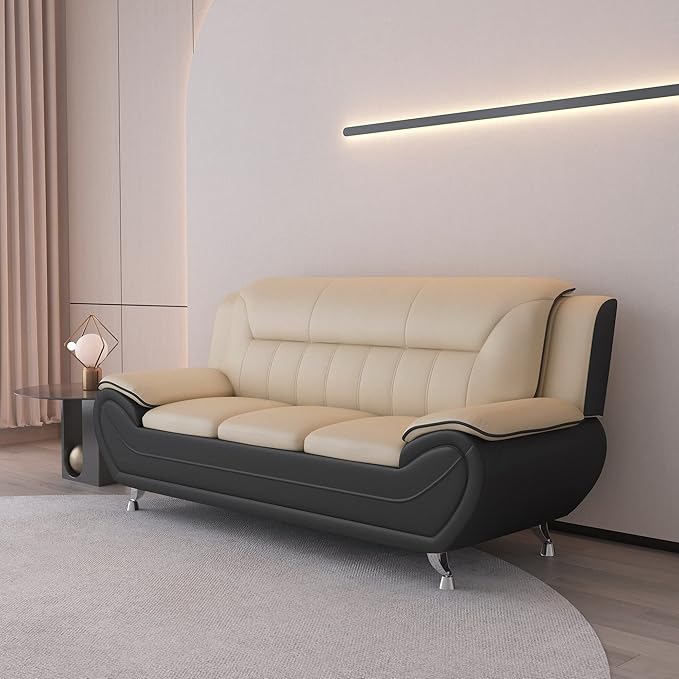 Container Furniture Direct Michael Modern Faux Leather Upholstered Stainless Steel Legs Living Room, Chair, Loveseat, Sofa, Persian Red