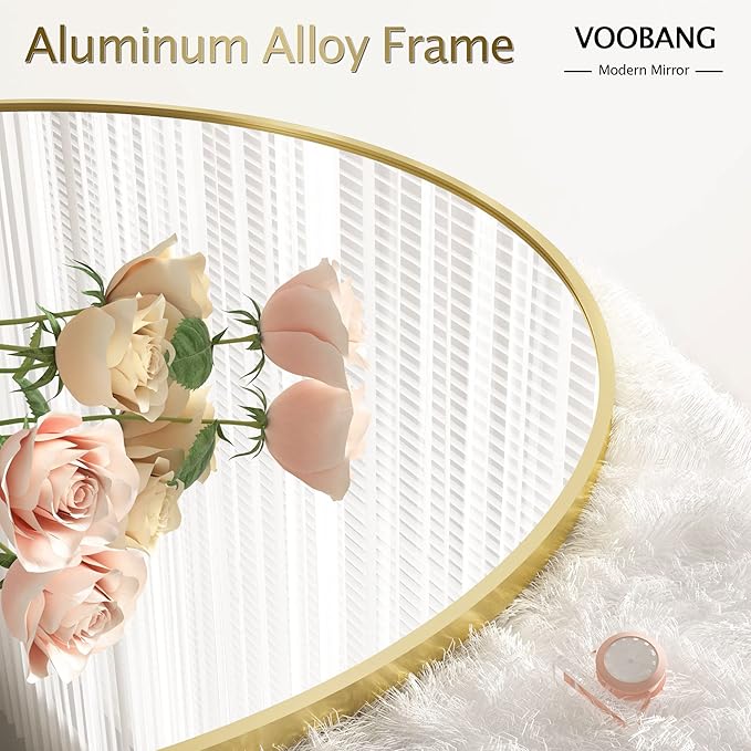 Round Mirror 23.6" Gold Wall Mounted Circle Mirrors Vanity Mirror with Aluminum Alloy Frame Modern Decoration for Bathroom, Living Room, Vanity, Bedroom, Entryway