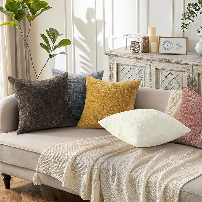 decorUhome Summer Pink Chenille Throw Pillow Covers 16x16 Set of 2 Textured - Image 5