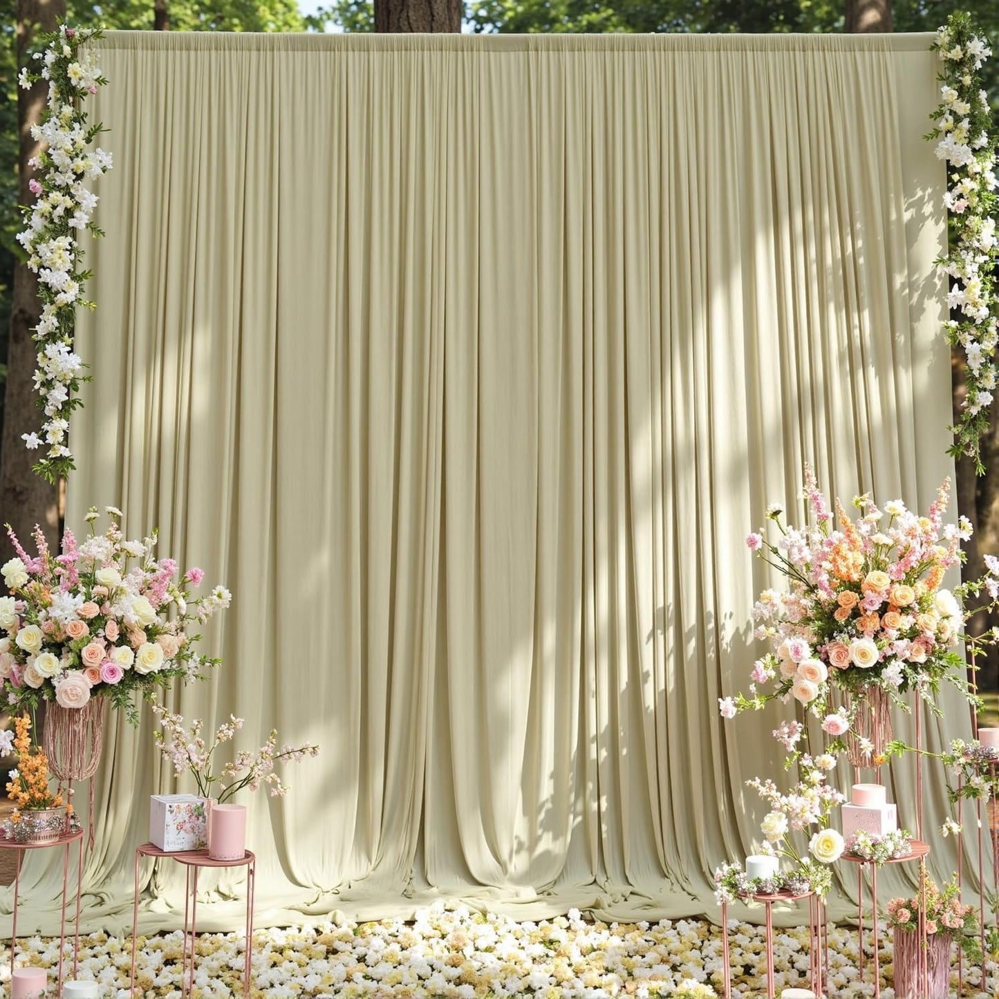 40 ft x 10 ft Wrinkle Free Sage Green Backdrop Curtain for Parties, Thick Green Polyester Photo Backdrop Drapes for Baby Shower Wedding Engagement Birthday Party Backdrop Stand,5ft x 10ft 8 Panels
