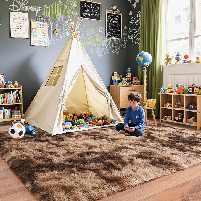 Pionblank 8x10 Rug for Living Room, Fuzzy Plush Large Area Rug Brown, Fluffy - Image 6