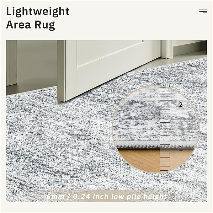Soalmost 5x8 Area Rugs Grey Low Pile Indoor Washable Trendy Faded Style Rugs - Image 7