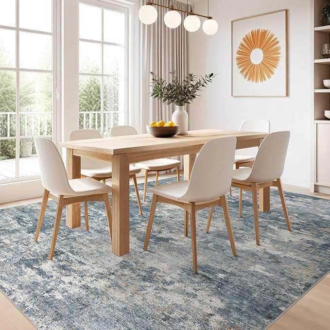Nakagishi 8x10 Area Rugs Living Room: Washable Abstract Large Neutral Soft Rug - Image 5