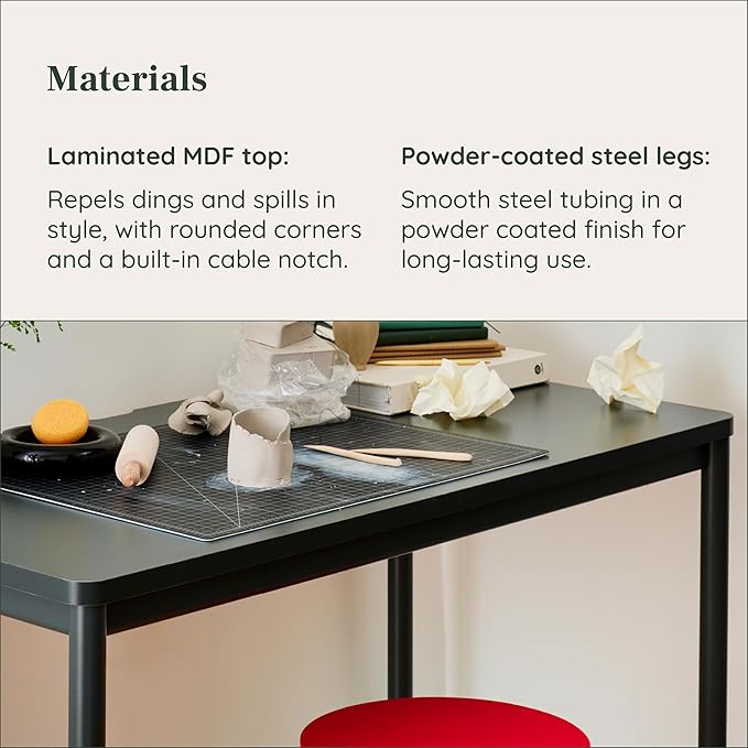 Branch Daily Desk - Functional at Home Office Desk with Effortless Assembly, Timeless Design, Rounded Corners, and Built-in Cable Notch - 48” W x 28.5” H x 24” D - White Work Table