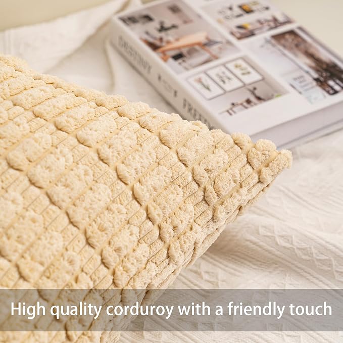 Pack of 2 Corduroy Decorative Throw Pillow Covers 26x26 InchSoft Striped Pillow - Image 2