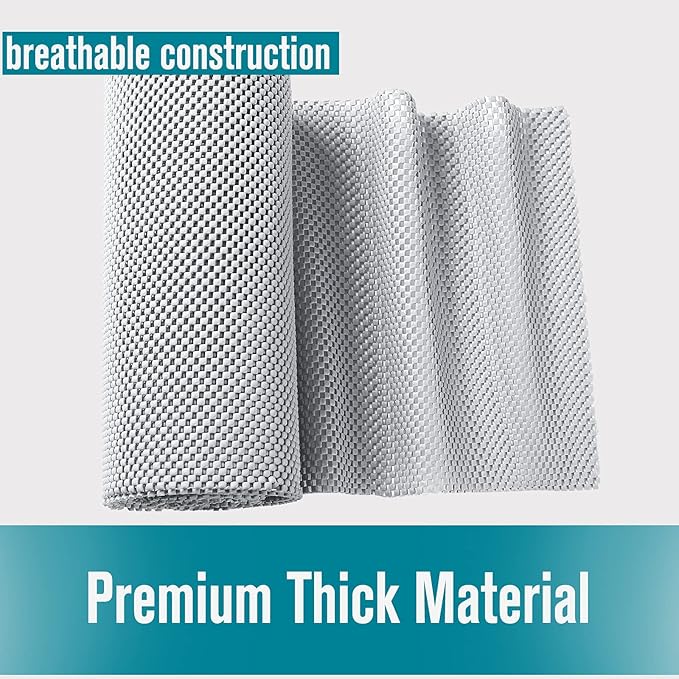 Shelf and Drawer Liner, Non-Adhesive Non Slip and Grip Durable Clean Pad Full Size 17.7 Inches x 20 Feet for Drawers, Shelves, Cabinets, Storage, Kitchen, Desks, Kitchenware, Tableware, Light Gray