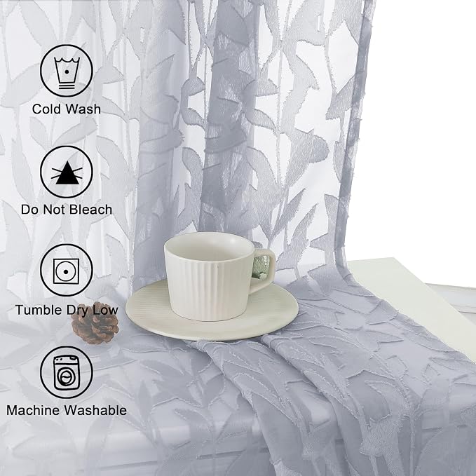 Lecloud Leia Light Grey Sheer Curtains 90 Inches Long 2 Panels, Texture Patio - Image 8