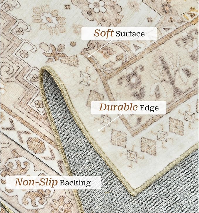 zesthome 10x14 Area Rugs,Stain Resistant Washable Rug,Ultra-Thin Rugs for Living Room,Bedroom,Non-Slip Backing Home Decor Large Area Rug (Cream/Beige,10'x14')