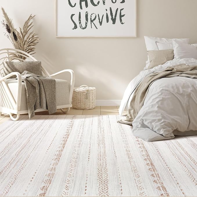Nakagishi 7x10 Area Rug Living Room: Washable Boho Large Neutral Soft Farmhouse - Image 6