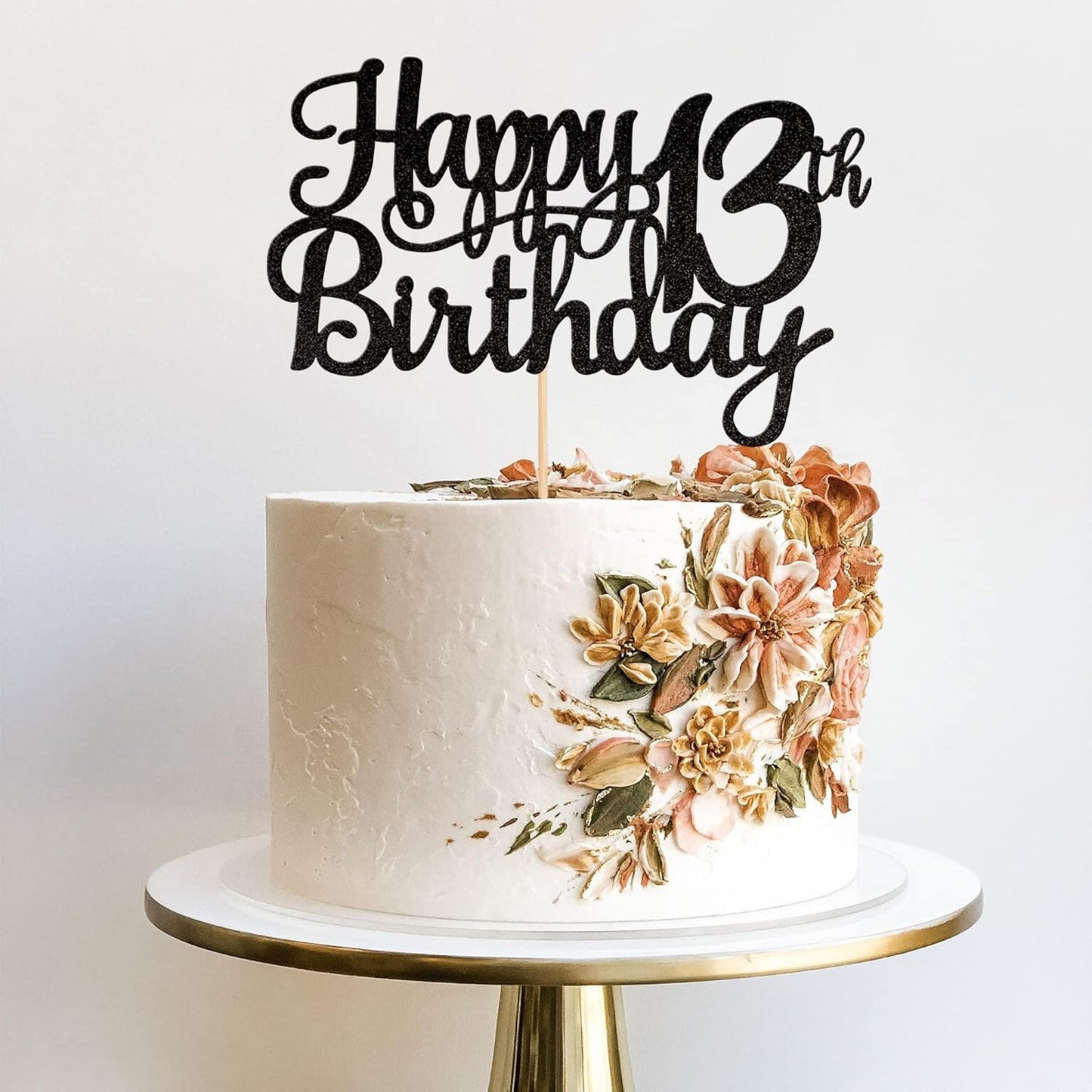 1 PCS Happy 13th Birthday Cake Topper Glitter Cheers to 13 Years Birthday Cake Pick Official Teenager 13 Fabulous Cake Decoration for Happy 13th Birthday Theme Party Decorations Supplies Black