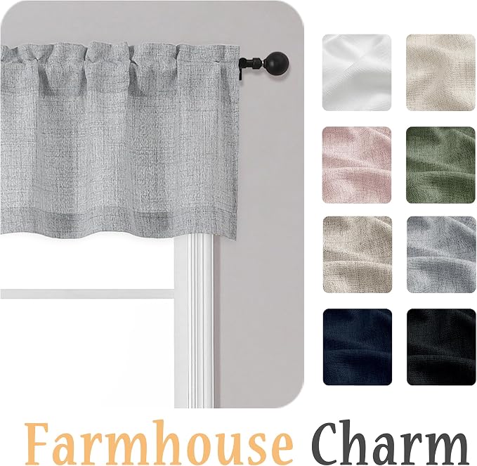 OWENIE Grey Valances for Windows 1 Pcs, Light Filtering Textured Farmhouse - Image 8