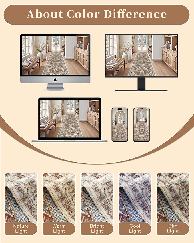 Madane Area Rug 4x6 Washable Rugs: Vintage Living Room Rug Soft Low Pile Non - Image 9