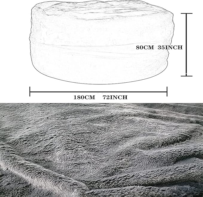 Giant Fur Bean Bag Chair Cover for Kids Adults, (No Filler) Living Room Furniture Big Round Soft Fluffy Faux Fur Beanbag Lazy Sofa Bed Cover (Red, 7FT)