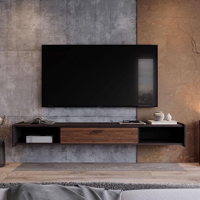 70'' Floating TV Stand,Wall Mounted TV Console,Floating TV Cabinet,Under TV Shelf for Bedroom Living Room(Walnut)