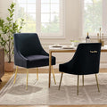 Velvet Dining Chairs Set of 2, Furniture Collection Modern Contemporary Upholstered with Polished Gold Metal Legs(Black)