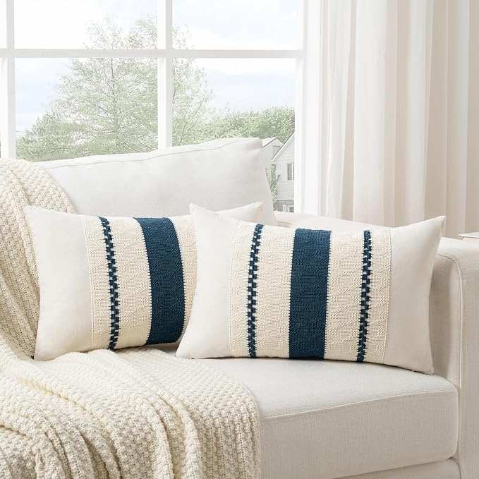 Fancy Homi Set of 1 Boho Teal Lumbar Decorative Throw Pillow Cover 12x20 Inch - Image 2