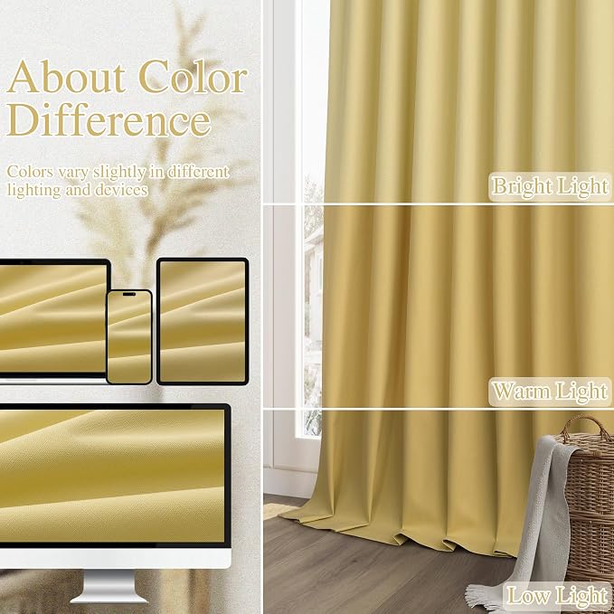 Guken Yellow 100% Blackout Curtains 102 Inch Length 2 Panels Set - Image 7