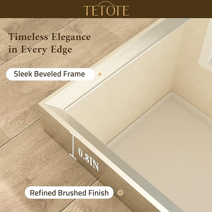 TETOTE Brushed Nickel Mirror for Bathroom Sink 24" x 32" Beveled Frame Brushed Nickel Vanity Rectangle Mirror for Bathroom Wall, Modern Farmhouse, Tempered Glass, Shatterproof, Stronger Frame