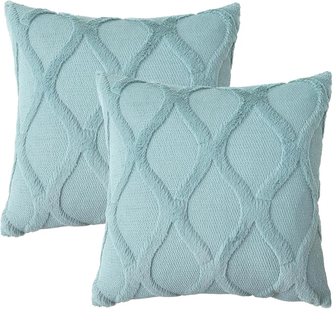 decorUhome Throw Pillow Covers 26x26 Inch Set of 2, Soft Plush Faux Fur Wool Aqua Couch Pillow Covers, Decorative Neutral Pillow Cases for Bed Sofa Living Room Home Decor