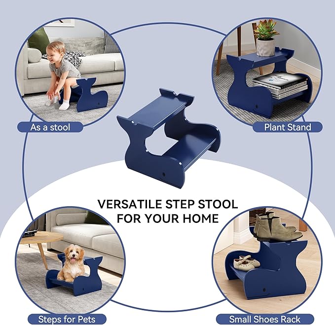 Wood Step Stools for Kids, Child Two Step Stool of Whale Shape, Toddler Step Stools Potty Training Stool, Easy to Move Safety for Kitchen, Bathroom, Bedroom, Toilet
