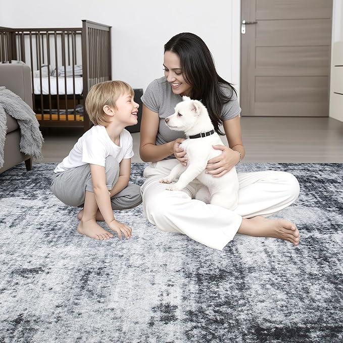 5x7 Area Rug Living Room Rug: Washable Modern Abstract Soft Thin Rug Indoor - Image 9