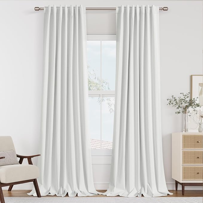 Guken White 100% Blackout Linen Curtains 90 Inch Length 2 Panels Set by Guken
