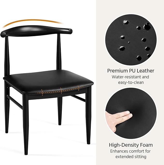 Yaheetech Dining Chairs Set of 6 Mid Century Modern Leather Dining Room Chairs with Armless Backrest & Metal Legs for Kitchen, Living Room, Black