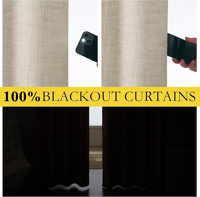 NICETOWN Taupe 100% Blackout Linen Curtains 120 inch Long Burg, Farmhouse Thick - Image 3