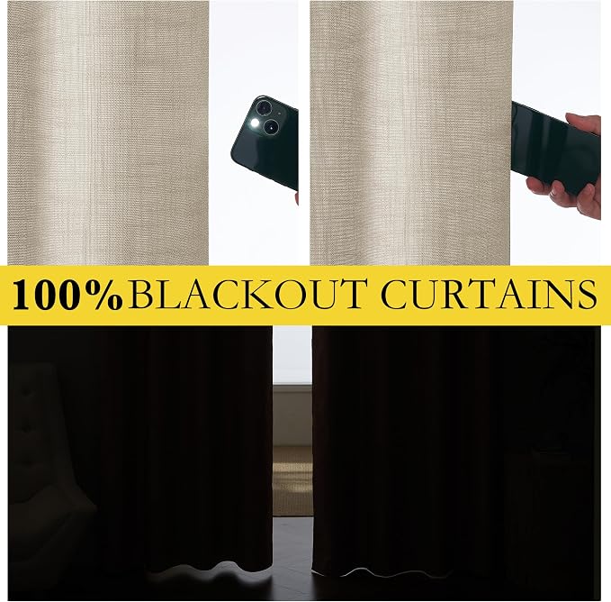 NICETOWN Taupe 100% Blackout Linen Curtains 45 inch Long Burg, Farmhouse Thick - Image 3