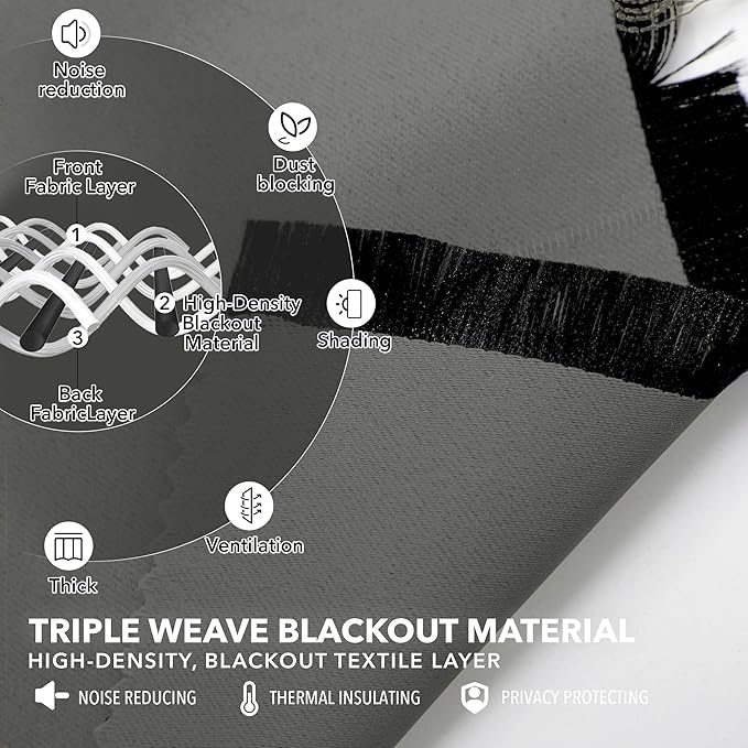 Deconovo Blackout Curtains, Thermal Insulated, W52 x L63 2 Panels, Back Tab - Image 3