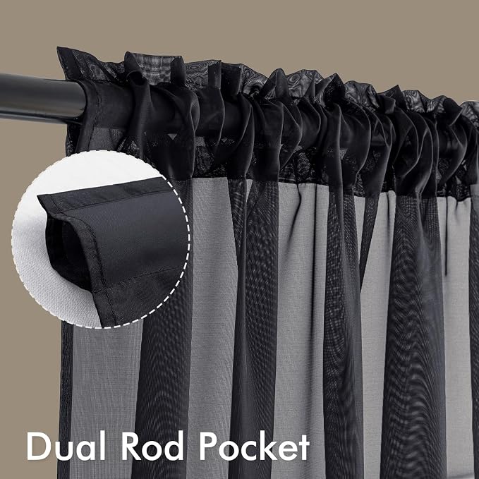 MIULEE Short Sheer Curtains 54 Inches Long, 4 Panels Set, Light Filtering Rod - Image 3