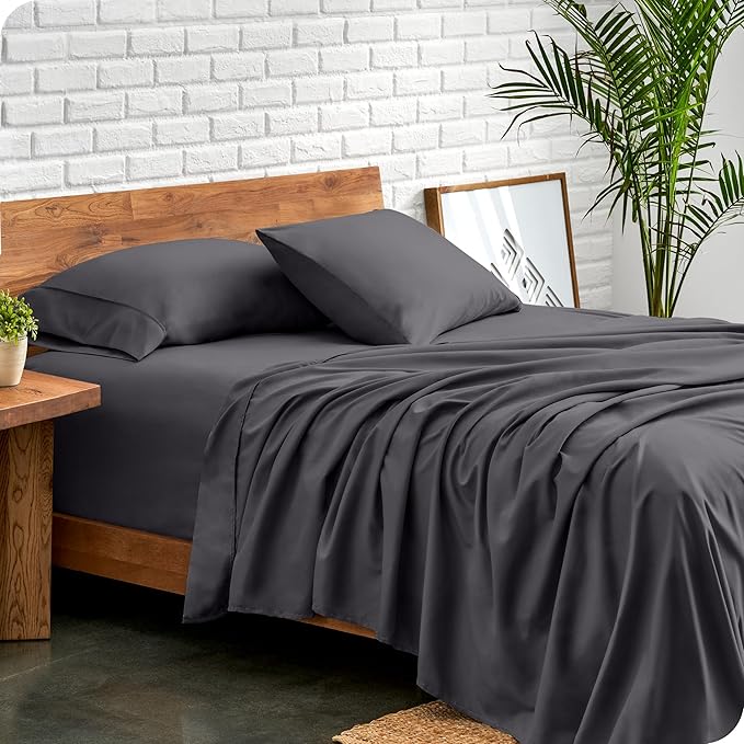 Bare Home California King Sheet Set - 1800 Ultra-Soft Microfiber Cal King Bed Sheets - Double Brushed - Deep Pockets - Easy Fit - 4 Piece Set - Bed Sheets (California King, Forged Iron Grey)