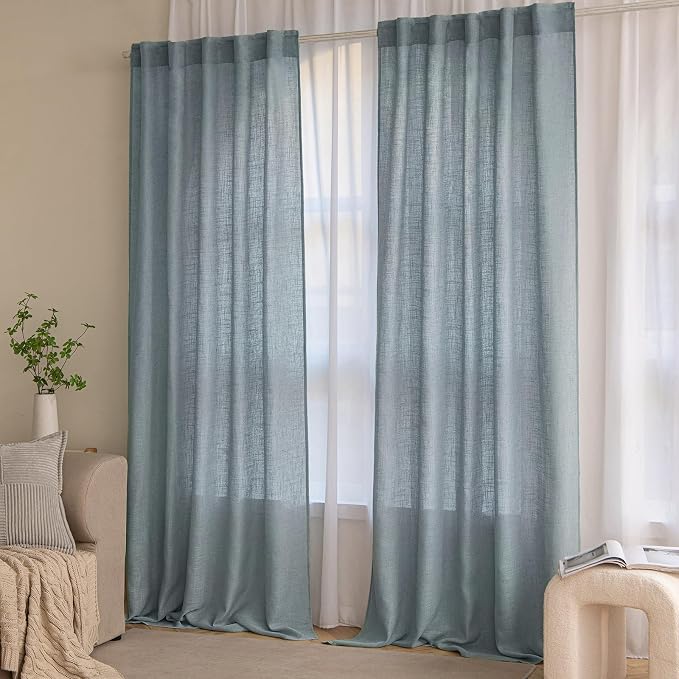 MIULEE Dusty Blue Linen Curtains 90 Inch Long 2 Panels - Image 7