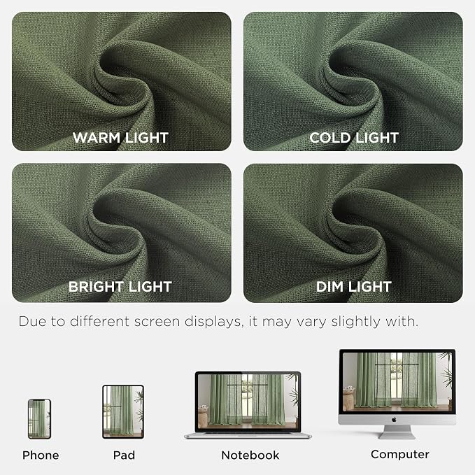 Joydeco Linen Curtains 96 Inch Length 2 Panel Sets, Light Filtering Curtains - Image 3