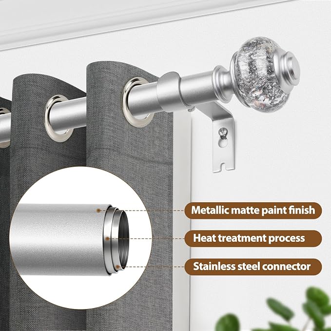 USFOOK Silver Curtain Rod, 7/8 Inch Curtain Rods - Image 4