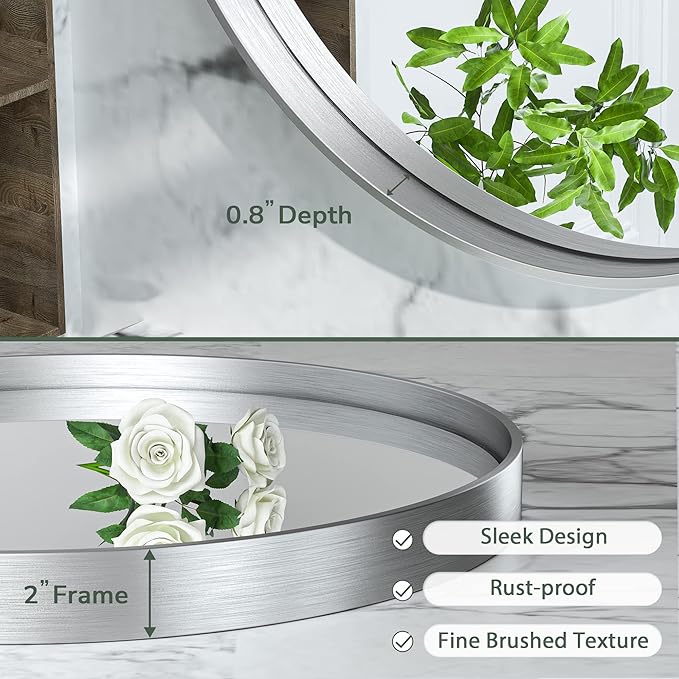 TokeShimi Oval Mirrors for Wall Decor 24x36 Inch with Non-Rusting Aluminum Alloy Brushed Silver Matte Framed Wall Mounted for Bathroom, Entryway, Living Room, Bedroom,Vanity or Horizontal