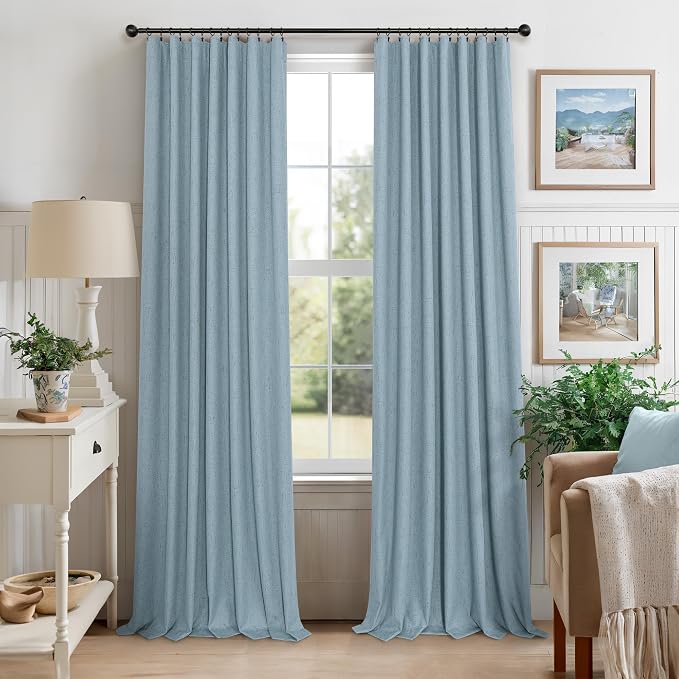 Slate Stone Blue Linen Blackout Curtains 90 Inch Long 2 Panels - Image 9