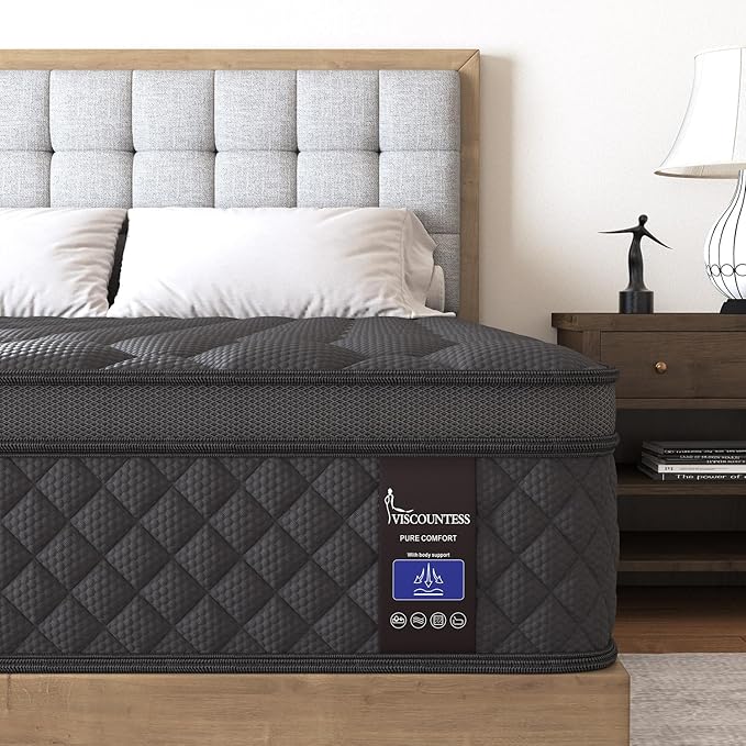 Hybrid Mattress, Medium Mattress Euro Top for Back & Lumbar Support, 100 Night Trial, Individual Pocket Spring Bed for Motion Isolation & Pressure Relief (14 Inch, Queen)