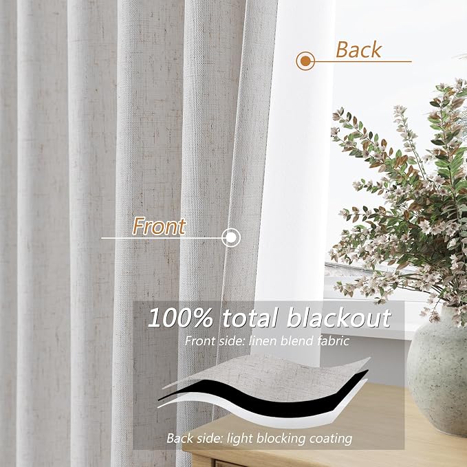 Guken Natural Extra Long 100% Blackout Curtains 132 Inch Length 2 Panels Set - Image 4