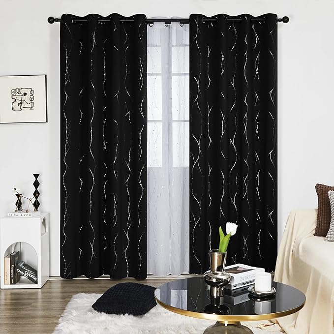 Deconovo Black Blackout Curtains, Thermal Insulated Noise‑Reduced Grommet Drapes - Image 2