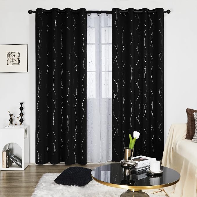 Deconovo Sliding Door Curtains 108 Inch Long, Blak Blackout Window Drapes by Deconovo
