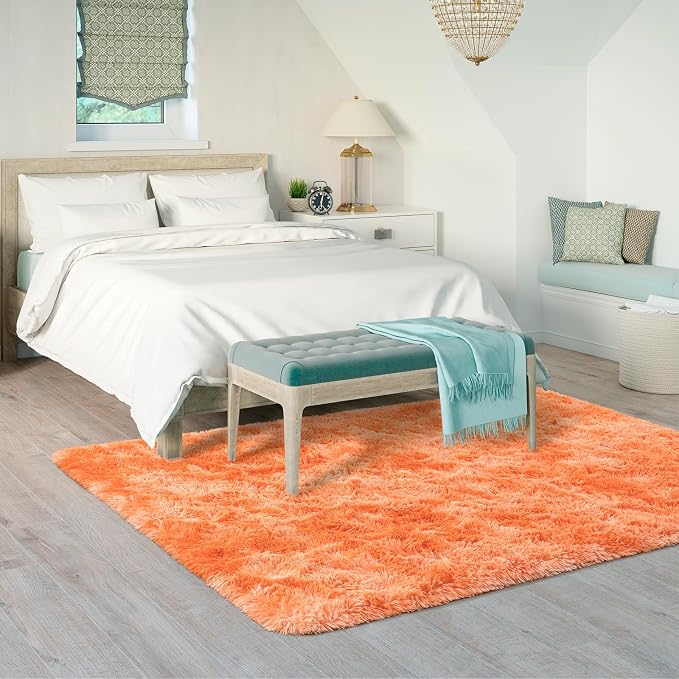Goideal Fluffy Rug for Bedroom Living Room, 4x6 Orange Area Rugs, Faux Fur Shag - Image 3