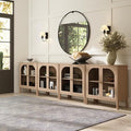 Nathan James Mason Modern Farmhouse TV Stand, Free Standing Accent Sideboard Buffet, Cabinet with Glass Doors and Adjustable Shelf, Clear Glass/Raw Oak Set of 4